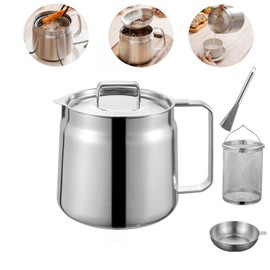 Stainless Steel Oil Filter Pot,304 Stainless Steel Large Capacity Versatile Oil Filter Vessel,Oil Filter Pot with Strainer for Kitchen,Ideal for Cooking Fries in the Kitchen (2L With frying basket)