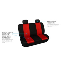 TLH Classic Cloth Automotive Seat Covers Rear Set Only, Split Bench Compatible Red Universal Fit Car Seat Protector for Cars, Auto, Trucks, SUV