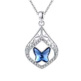 REDSUN Butterfly Necklace 925 Sterling Silver Butterfly Pendant Chain Women's Blue Crystal Butterfly Necklace Jewellery Gifts for Women Girls Children, Sterling Silver
