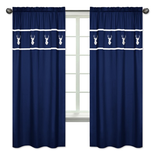Sweet Jojo Designs Navy White Deer Boys Bedroom Decor Window Treatment Panels for Navy Blue, Mint and Grey Woodsy Collection - Set of 2