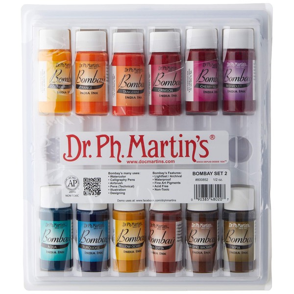 Dr. Ph. Martin's Bombay India Ink, 0.5 oz, Set 2 Colors