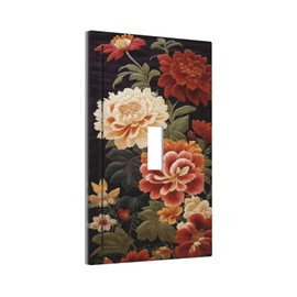 Yamxbfa Vintage Pink Red Peony Floral Colorful Flower Green Leaves Single Toggle Light Switch Covers Decorative 1 Gang Wall Plate Electrical Device Switchplate Dimmer Faceplate for Bathroom Decor