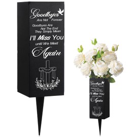 Geosar Cemetery Vases for Grave Metal Flower Holder with Spikes Memorial Funeral Gravesite Flowers Vase Decorations for Loss of Loved One(I'll Miss You)