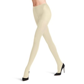 FALKE Women's Prime Rib 60 Denier Tights Half Opaque Wide Comfort Waistband for Pressure-free Fit Fine Tights Elegant Fashionable Ribbed Plain Fine Soft Material Pack of 1, White Off-White 2059