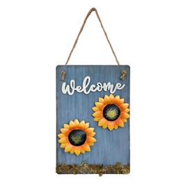 TAIYOU Blue Wooden Welcome Sign with Rope 11 x 7.1 Inch Garden Gate Entrance Sign Wall Decor for Indoor Outdoor Front Door Porch Garden Office Iron Sunflower True Moss Decoration Gift Wall Art