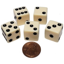 Set of 16mm Poker Dice and Black PU Leather Black Velvet Lined Dice Cup with Storage Compartment (Gift Boxed) (Pip/Dot Dice (Squared Corners) - Ivory)