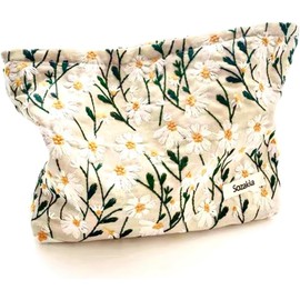 Cosmetic Bag Women's Travel Accessories Cosmetic Bag Multifunctional Toiletry Bag Portable Travel Toiletry Bag Makeup Organiser Cord Wash Bag for Women and Girls, beige daisy