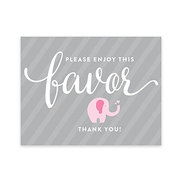 Andaz Press Pink Girl Elephant Baby Shower Collection, Party Sign, Please Enjoy This Favor Thank You!, 8.5x11-inch, 1-Pack