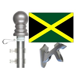 3x5 Jamaica Flag and Flagpole Set International 3x5 foot Tanglefree Flag Pole Set Includes Flag 6 ft Pole and Bracket (Jamaica Spinner Flag Pole Set)
