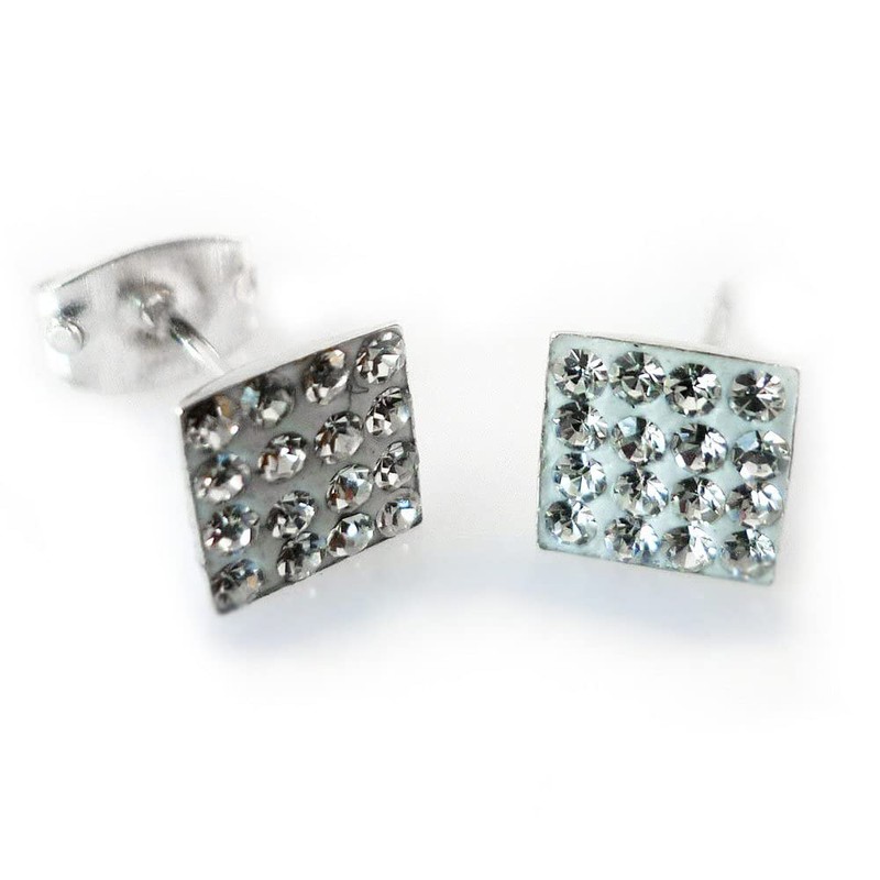 6MM Bling MENS Square Micro Pave Austrian Crystal Sterling Silver