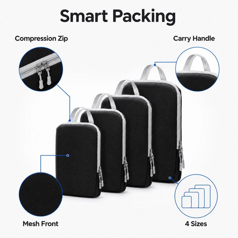4 Packs Compression Packing Cubes for Travel - Expandable Luggage