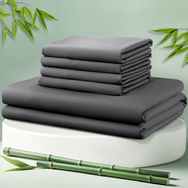 LBRO2M Cooling Bed Sheet 100% Viscose Derived from Bamboo Sheet Set King Size 6 Piece,16" Deep Pocket, 1800 TC Sheet Super Soft Silky Smooth,Breathable Cool (King Dark Gray)