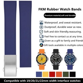 Danxancy FKM Rubber Watch Strap,Cut to Size Quick Release Fluororubber Watch Band with Deployment Clasp 19mm 20mm 21mm 22mm Soft Durable Universal Replacement Band Strap for Men Women