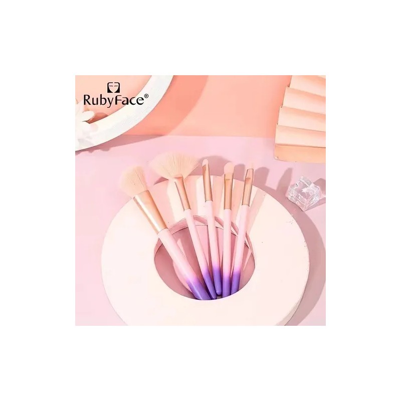 Set De Brochas Maquillaje Rubyface 5 Pzas Cute Color Rosa