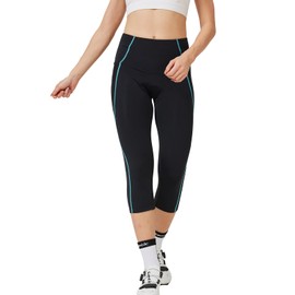 Santic Women's Cycling Shorts Padded 3/4 High Waist Bike Shorts Bicycle Capris for Women with Pockets UPF 50+