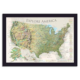 USA Framed Wall Map With National Parks - Push Pin Map - Nautilus Edition - Includes 100 Push Pins