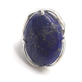 Natural Stone Rose Quartz Agate Amethyst Turquoise Adjustable Finger Rings Semi Precious Oval Shaped Gemstone Anniversary (Lapis Lazuli)