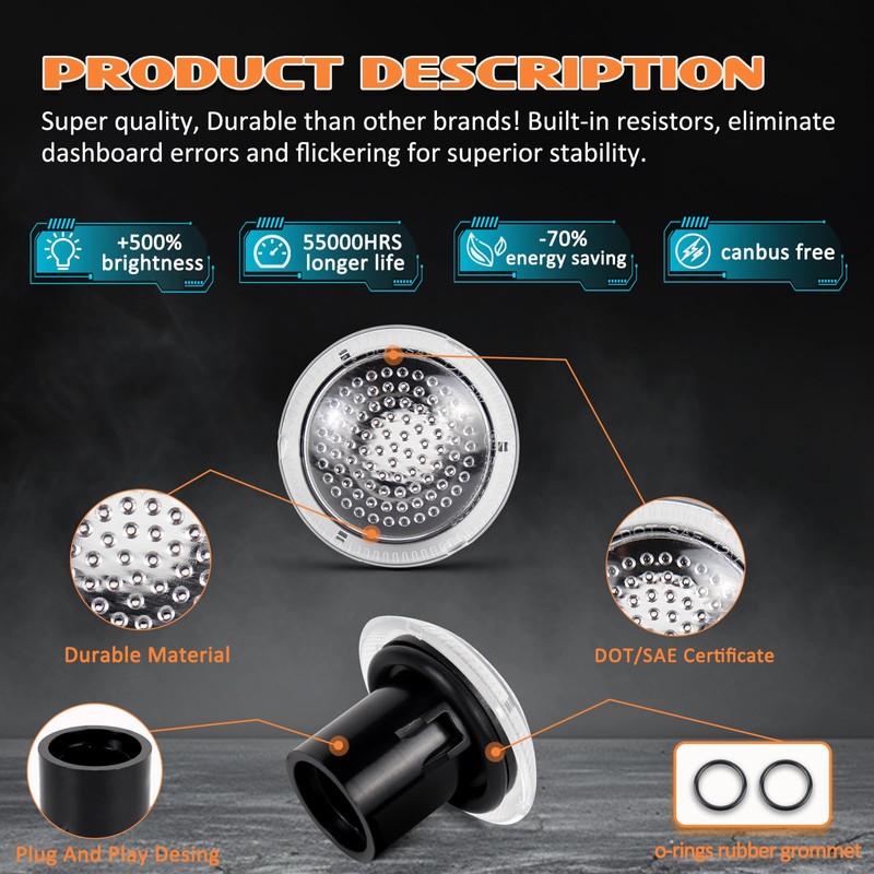 AreLokpri Side Marker Repeater Lights Compatible with 2010-2021 Ford Transit