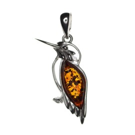Artisana-Schmuck Amber Pendant Set in Rhodium-Plated 925/000 Sterling Silver, Rhodium-plated 925/000 sterling silver Baltic Amber, Amber