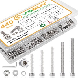 VGBUY 440pcs M3 Screw Assortment Kit, M3 Screws Bolts for 3D Printer DIY, Hex Socket Head Cap Screws Bolts Nuts Washer Kit, 304 Stainless Steel, 25/30/35/40/45mm