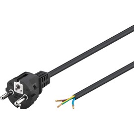 Goobay 51327 Power Cable with Open Cable Ends & Pressed Ferrules / Straight Earthing Contact Plug / Universal Power Cable / Black / 1.5 m