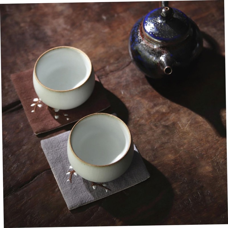 COLLBATH 2pcs Embroidery Random Cup Mats for Tea Ceremony Decorative
