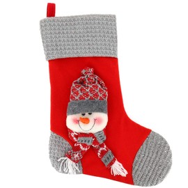 ITNOW Large Hanging Christmas Stocking - Red and Grey 3D Snowman Design - Traditional Vintage Decoration - Christmas Stocking for Hanging and Decorating Gifts