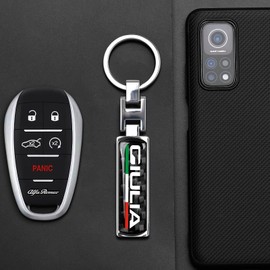 OYDDL Universal Car Logo Cover Metal Carbon Fibre Keyring Emblem Suitable for Alfa Romeo Giulia Stelvio 159 Brera 147 156 Giulietta Accessories