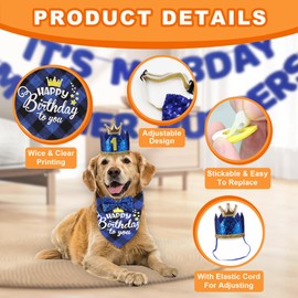 Dog Birthday Party Decorations, Dog Birthday Outfit Set, Dog Birthday Party Supplies, Dog First Birthday Decor, Dog Birthday Hat with Numbers, YITOBA Dog Birthday Bandana Banner Collar (Blue)