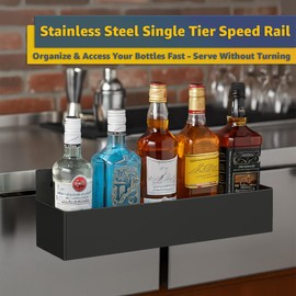 Zedfire 32" Stainless Steel Single Tier Speed Rail, Restaurant Bottle Holder, Liquor Rack, Drink Rail Shelf, Bar Organizer for Sauce, Syrup, Spice - Black