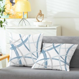 CaliTime Throw Pillow Cases Pack of 2 Cozy Fleece Arc-Shaped Abstract Geometric Lines Decorative Cushion Covers for Couch Bed Sofa Farmhouse Decoration 18 X 18 Inches Light Blue Grey