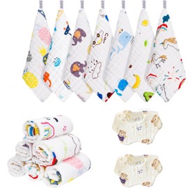 15 Pcs Paños de Muselina para Niños,con Baberos Bebe ,Trapitos para Bebé de 100% Algodón de 6 Capas, Toallitas para Bebé de Tela en 30x30cm,Suave Y Absorbente, para Piel Sensible, Recién Nacidos