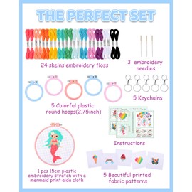 Pllieay 6 Pcs Cross Stitch Kits for Beginners for Kids 7-13, Kids Embroidery Kit Needlepoint Kit Kids Sewing Starter Kit with Instructions for Backpack Charms, Ornaments and Needle Craft