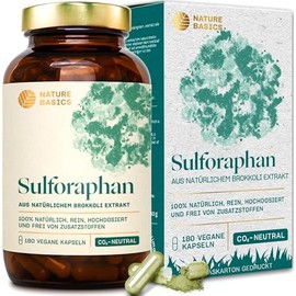 Nature Basics® natural sulforaphane (broccoli extract) certified & sustainable in a jar | 180 capsules high-dosed & pure | 500mg per capsule with 10% sulforaphane 50mg | lab-tested & CO2-neutral