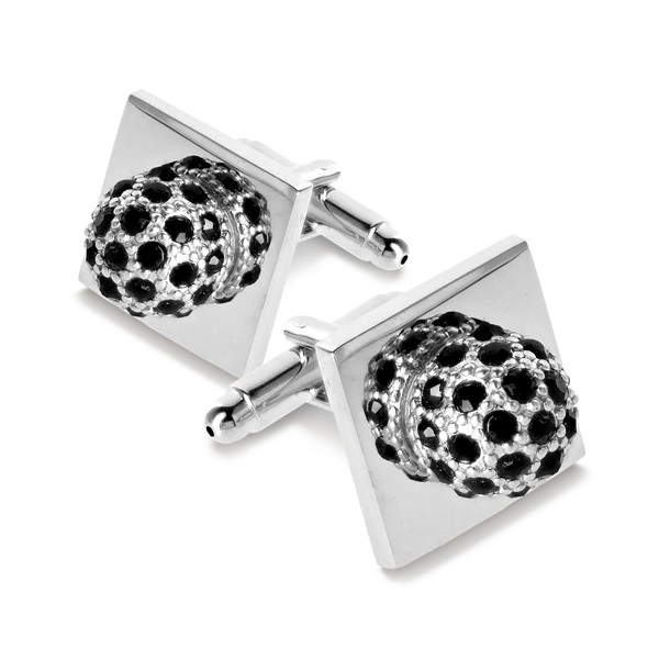 Vittorio Vico Colored Crystal Studded Flower Cuff Links (Black/Silver, CL-1201)