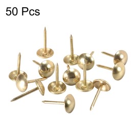 sourcing map Upholstery Nails Tacks 9mm Dia 17mm Height Round Thumb Push Pins Gold Tone for Furniture Sofa Headboards, 50 Pcs