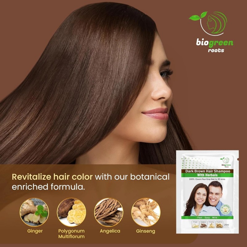 Natural Black Hair color Shampoo BIOGREEN ROOTS Ammonia-Free Herbal Hair