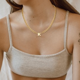 HSWYFCJY Men's Necklace with Letters A-Z Silver Gold Stainless Steel Necklace Men Women Cuban Chain with Letter Pendant Curb Chain Necklace Jewellery Gifts for Men Boys Length 50 cm, Stainless Steel