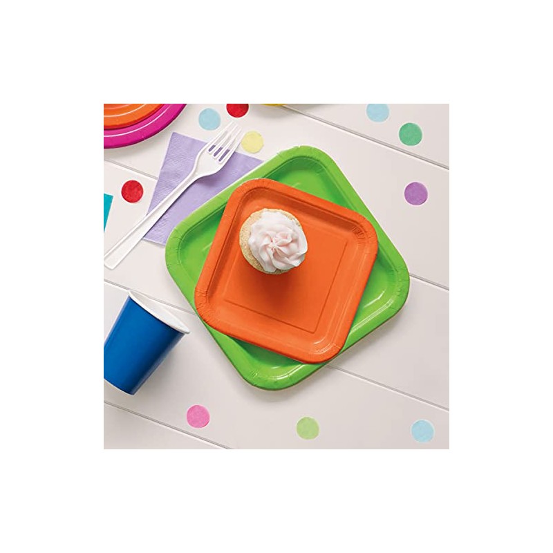 Unique 32240EU Eco-Friendly Square Paper Plates-18 cm-Orange Colour-16 Count (Pack