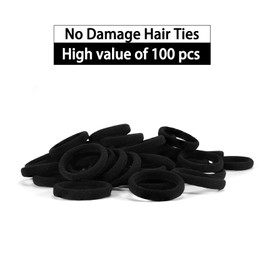 100 Pack No Damage Solid Hair Ties For Women Thick Hair,Soft Seamless Colorful Ponytail Holders for Girls,Elastic Hair Bands (Black)