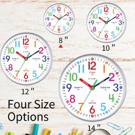 Roymnie Wall Clock for Kids Learning to Tell Time Easily Non Ticking Battery Operated Kids Teaching Clock Silent Colorful Teaching Time Clock Decorative for Kids Room Classroom School (8 Inch)