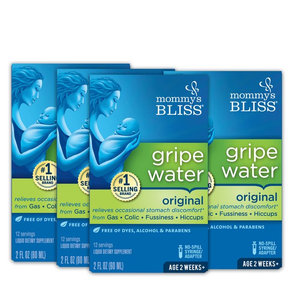 Mommy's Bliss Original Gripe Water, Gas and Colic Relief, Gentle and Safe, Made for Infants, 2 Weeks+, 2 Fl Oz (4 Pack)