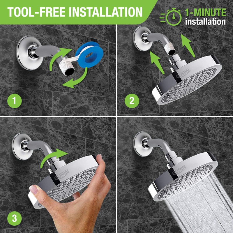 GURIN Shower Head High Pressure Rain Shower head - 6