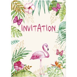10 Tropical Invitations with Butterflies Flowers and Flamingo in French - Birthday Party or Other - Tropical Set for Girls and Boys - Filling Box - Lola et Louis®