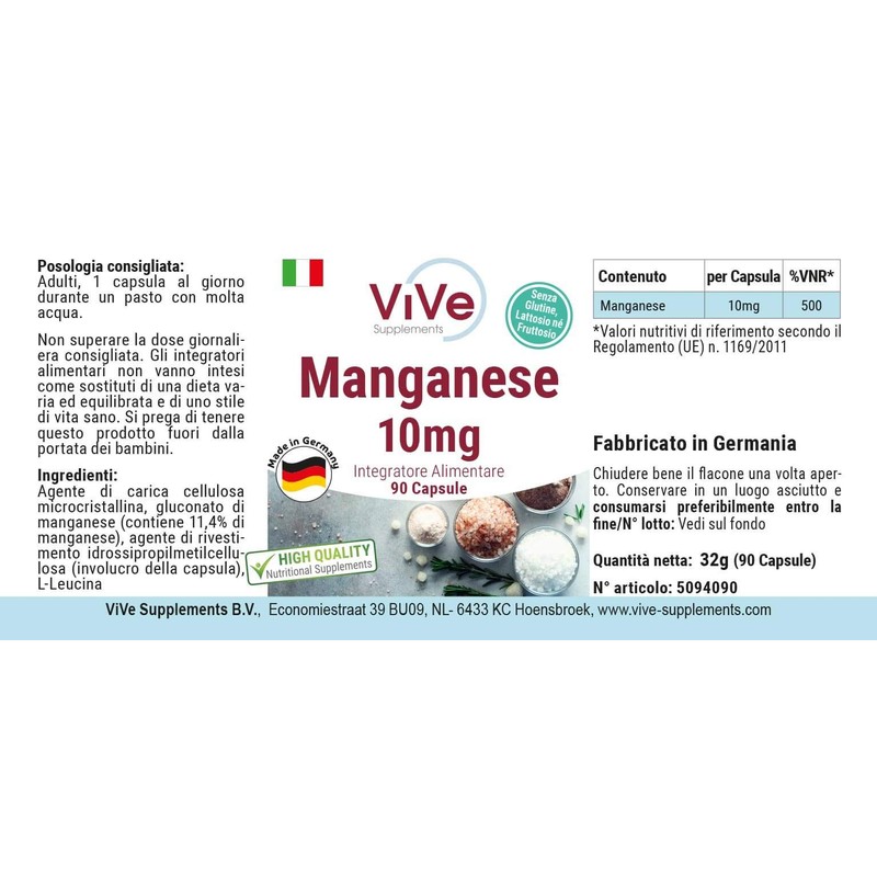 Manganese 10 mg - 90 Capsules - High Dose -