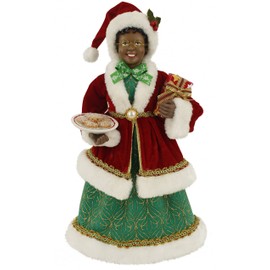 Windy Hill Collection 16" Inch Standing Traditional Red & Green Ethnic African American Mrs. Santa Claus Christmas Figurine Figure Decoration 161073