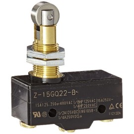 Omron Z-15GQ22-B General Purpose Basic Switch, Panel Mount Roller Plunger, Screw Terminal, 0.5mm Contact Gap, 15A Rated Current