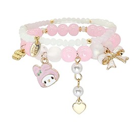 CJIAYUJEW Cute Bracelet Crystal Pearl Bracelet, Anime Elastic Stretch Crystal Bead Bracelet Cute Cartoon Kawaii Elastic Beaded Bracelets for Women (H, adjustable)