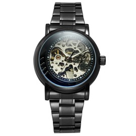 WINNER Men Hollow Full Automatic Mechanical Waterproof Watch Wristwatch (Black)