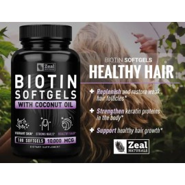 Zeal Naturals Biotin 10000mcg Para Cabello 180 Caps                                                                                                   